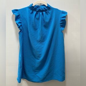 Zenana Outfitters Blue Ruffle Sleeve Blouse